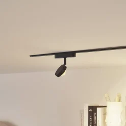 Lindby LED-valonheitin 48 V Lumaro, musta, Ø 7,3 cm, alumiini, himmennettävä