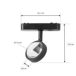 Lindby LED-valonheitin 48 V Lumaro, musta, Ø 7,3 cm, alumiini, himmennettävä