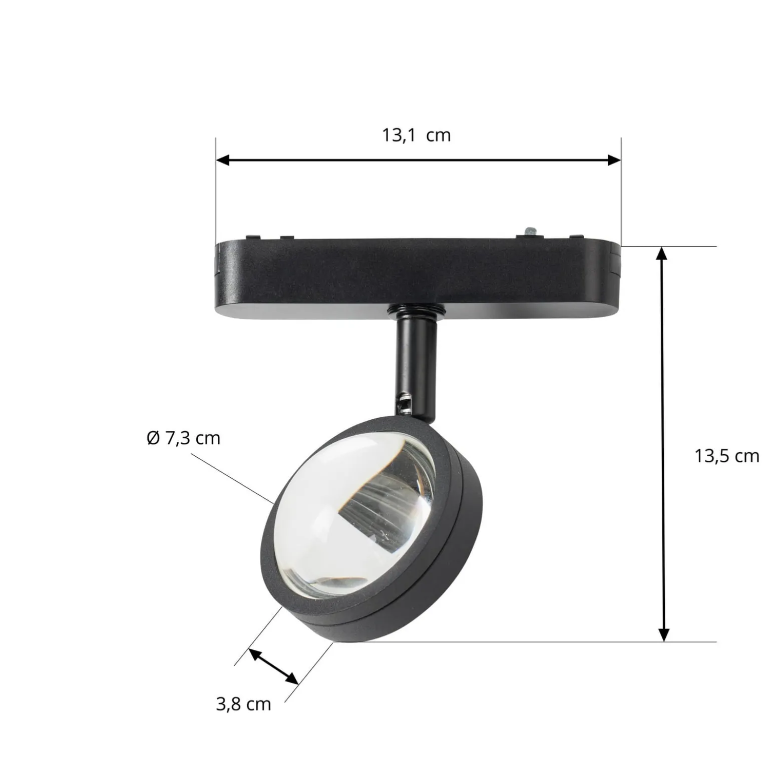 Lindby LED-valonheitin 48 V Lumaro, musta, Ø 7,3 cm, alumiini, himmennettävä