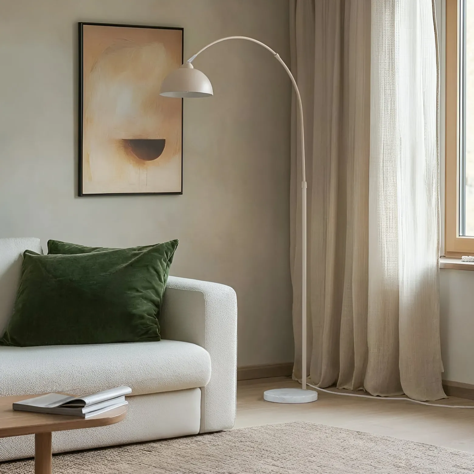 Lindby maavalaisin Tonka, beige, metalli/marmori, 185 cm, E27