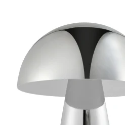 Lindby Nevijo LED-akkukäyttöinen pöytävalaisin, kromi, Ø20 cm, USB, himmennin