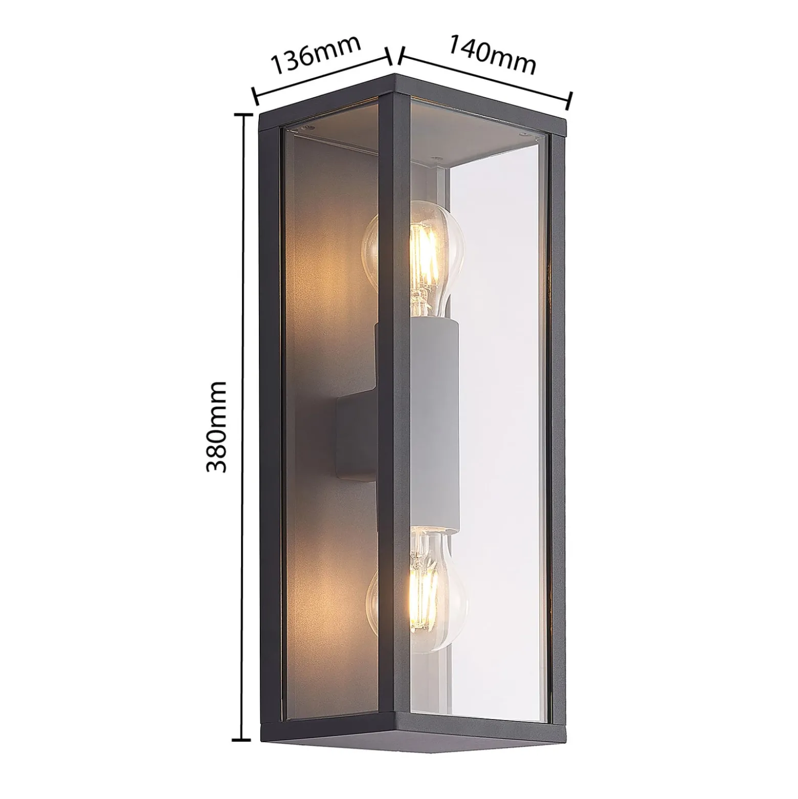 Lindby Peldar ulkoseinävalaisin, kirkas, 2-valo, 38cm, metallia