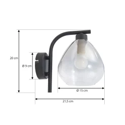 Lindby Pendura seinävalaisin, Ø 15 cm, musta, lasi