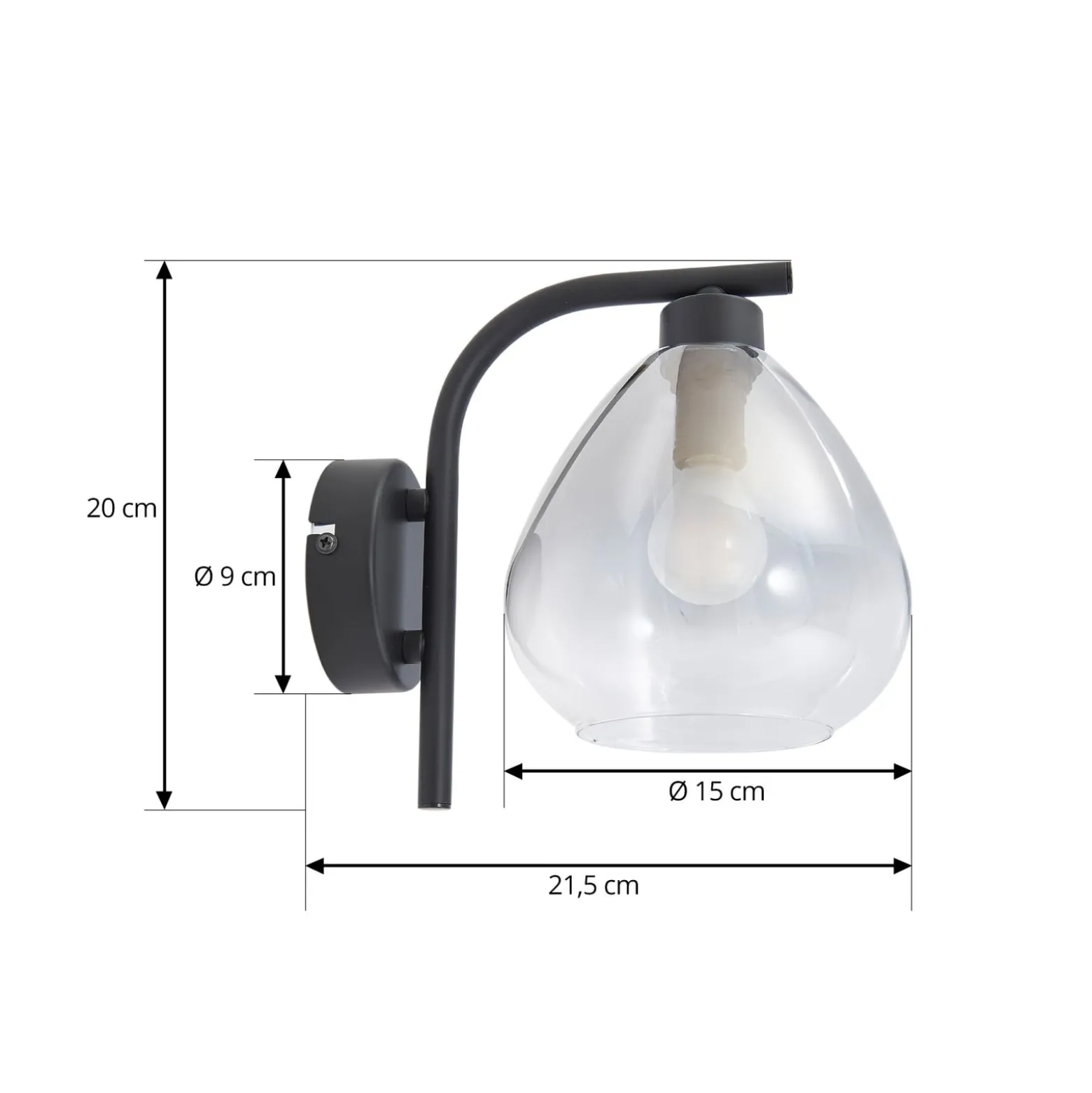 Lindby Pendura seinävalaisin, Ø 15 cm, musta, lasi
