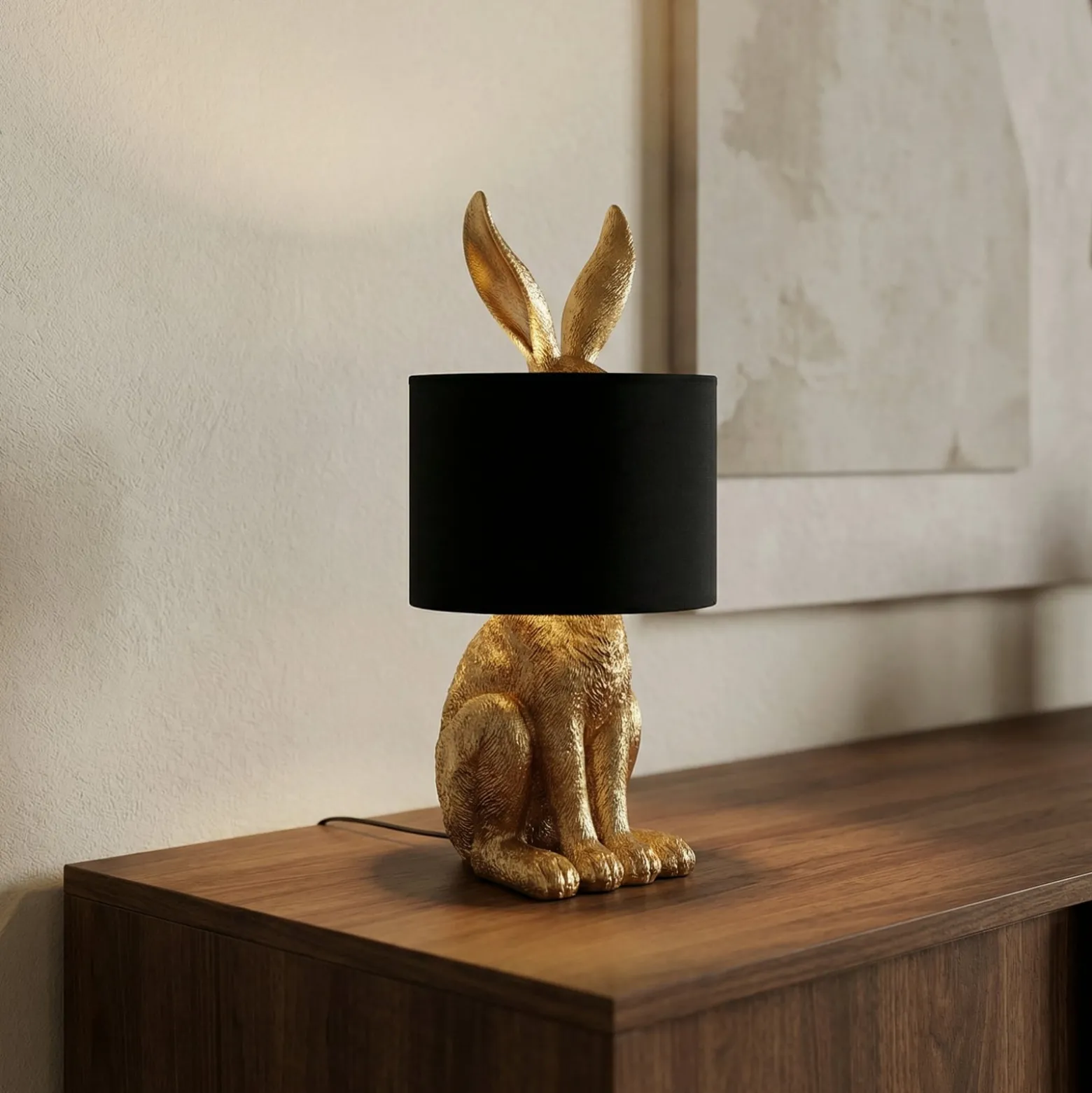 Lindby pöytälamppu Lorentina, korkeus 57 cm, jänis, kulta, tekstiili