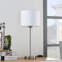 Lindby pöytävalaisin Annatina, valkoinen, nikkeli, korkeus 48 cm, tekstiili