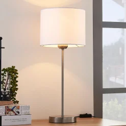 Lindby pöytävalaisin Annatina, valkoinen, nikkeli, korkeus 48 cm, tekstiili