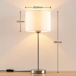 Lindby pöytävalaisin Annatina, valkoinen, nikkeli, korkeus 48 cm, tekstiili