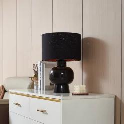 Lindby pöytävalaisin Arved, musta, tekstiili, keramiikka, 46 cm