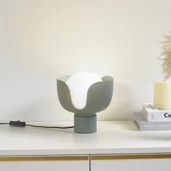 Lindby pöytävalaisin Fiora, vihreä, lasia, metallia, Ø 20 cm