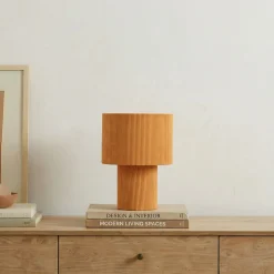 Lindby pöytävalaisin Jone, vaaleanruskea, tekstiili, 30 cm korkea, E27