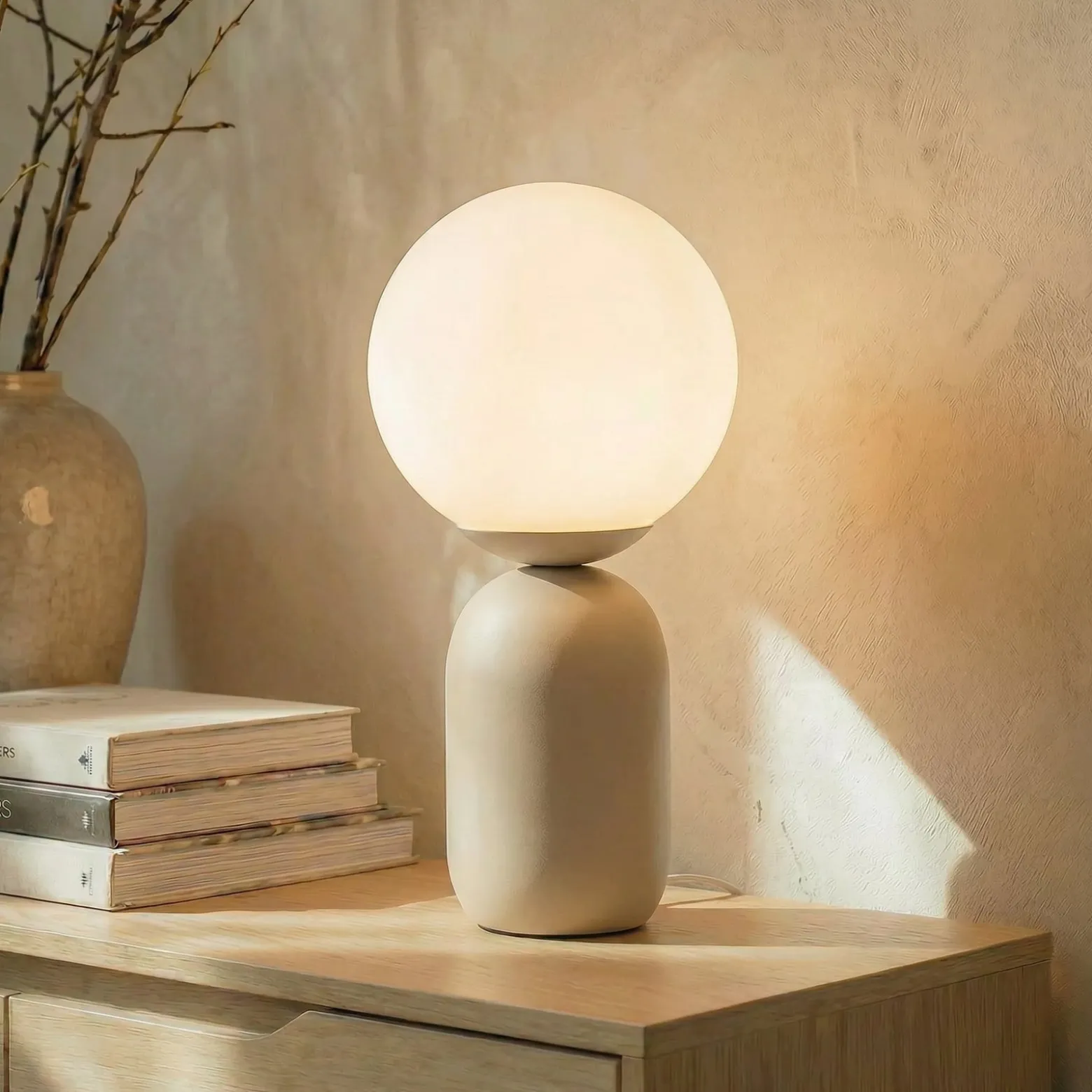 Lindby pöytävalaisin Lennes, beige, lasi, Ø 20 cm
