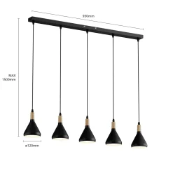 Lindby riippuvalaisin Arina, 100 cm, musta, 5-valo, 5 valoa
