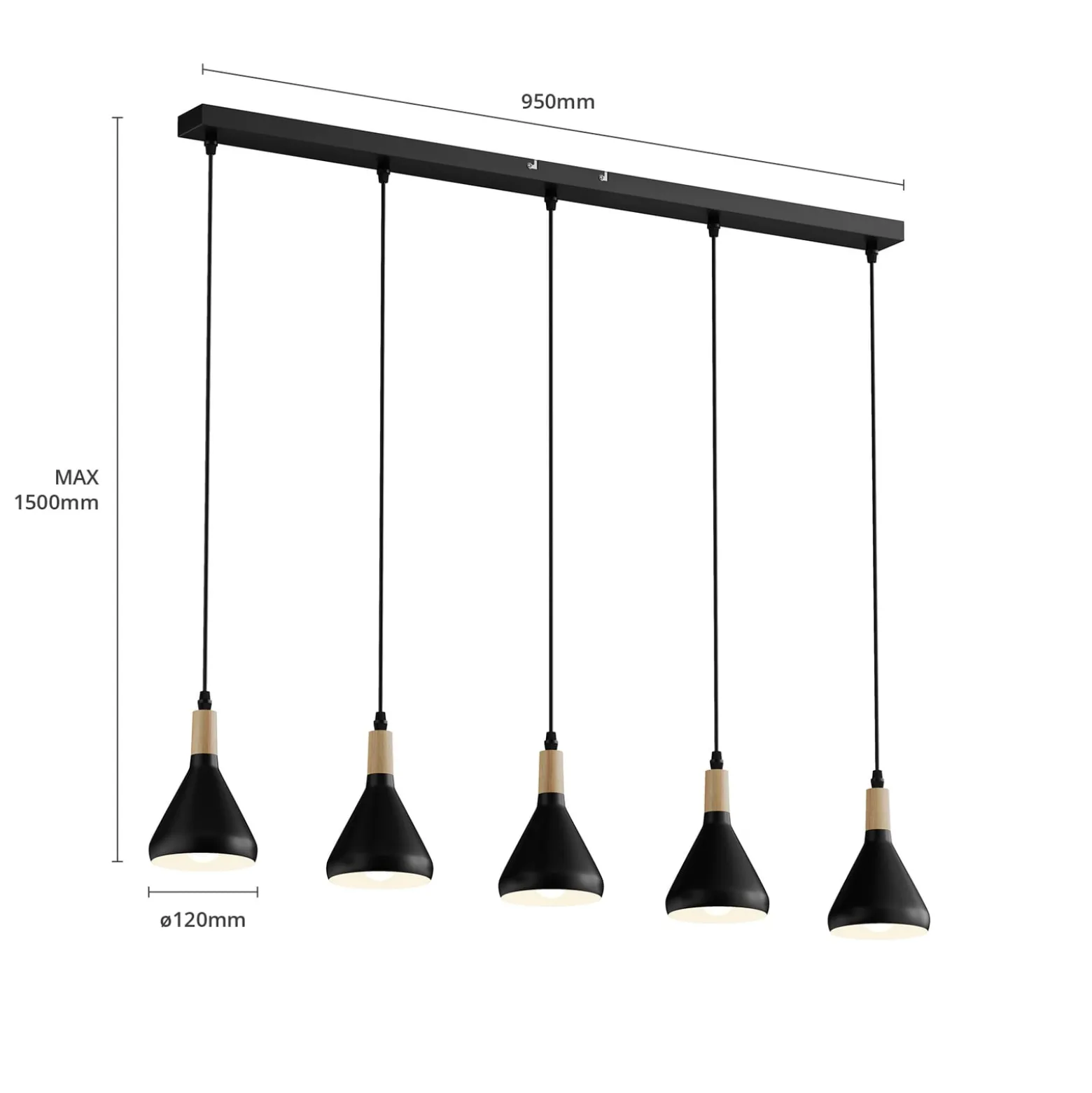 Lindby riippuvalaisin Arina, 100 cm, musta, 5-valo, 5 valoa