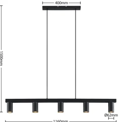 Lindby riippuvalaisin Baliko, musta, 116 cm, 5-valo, GU10