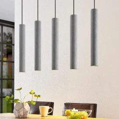 Lindby-riippuvalaisin Concretto, 100 cm, harmaa, 5-valo, betoni