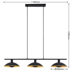 Lindby riippuvalaisin Narisara, 118cm, E14, 3-valo, musta-kultainen