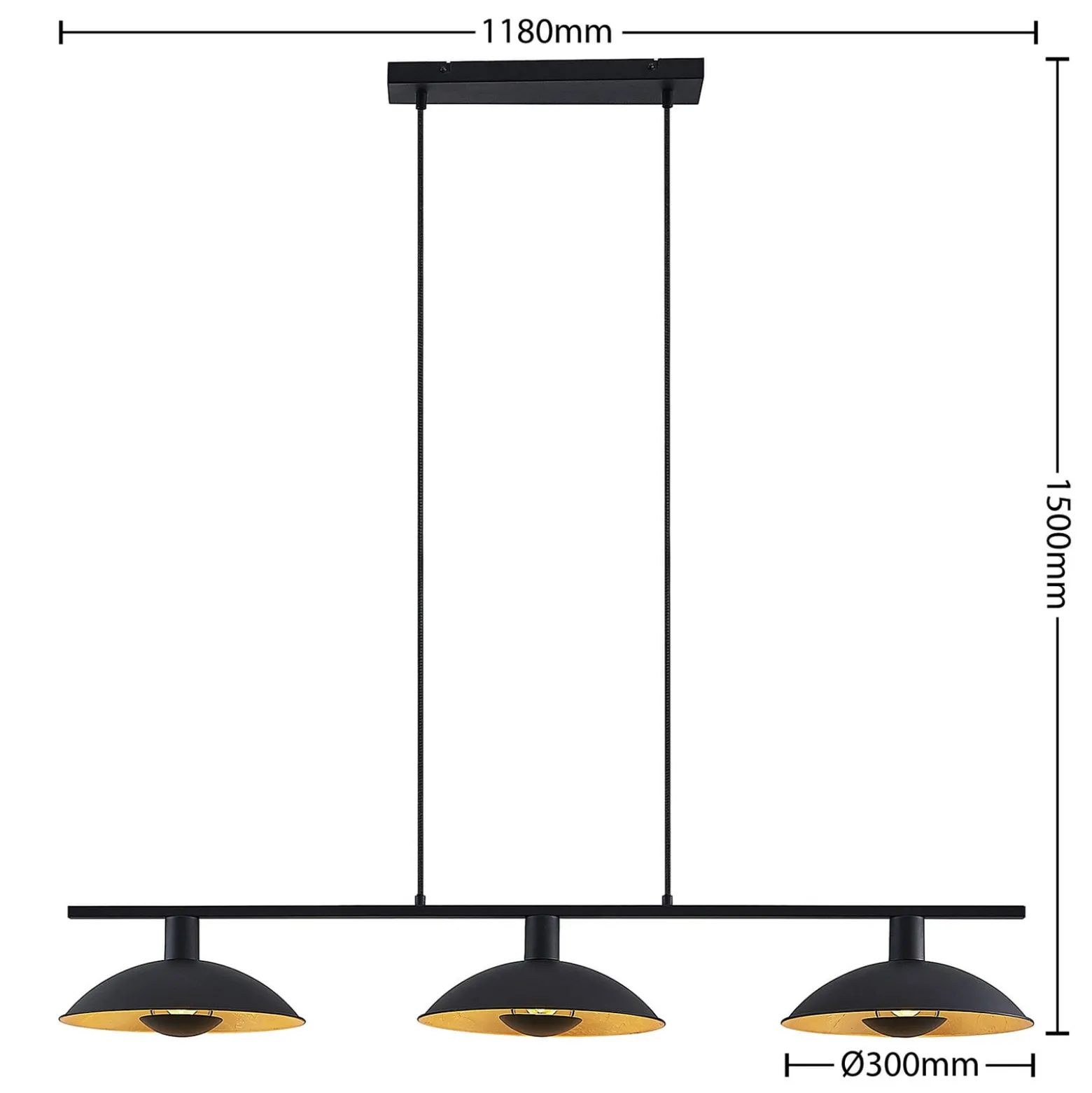 Lindby riippuvalaisin Narisara, 118cm, E14, 3-valo, musta-kultainen