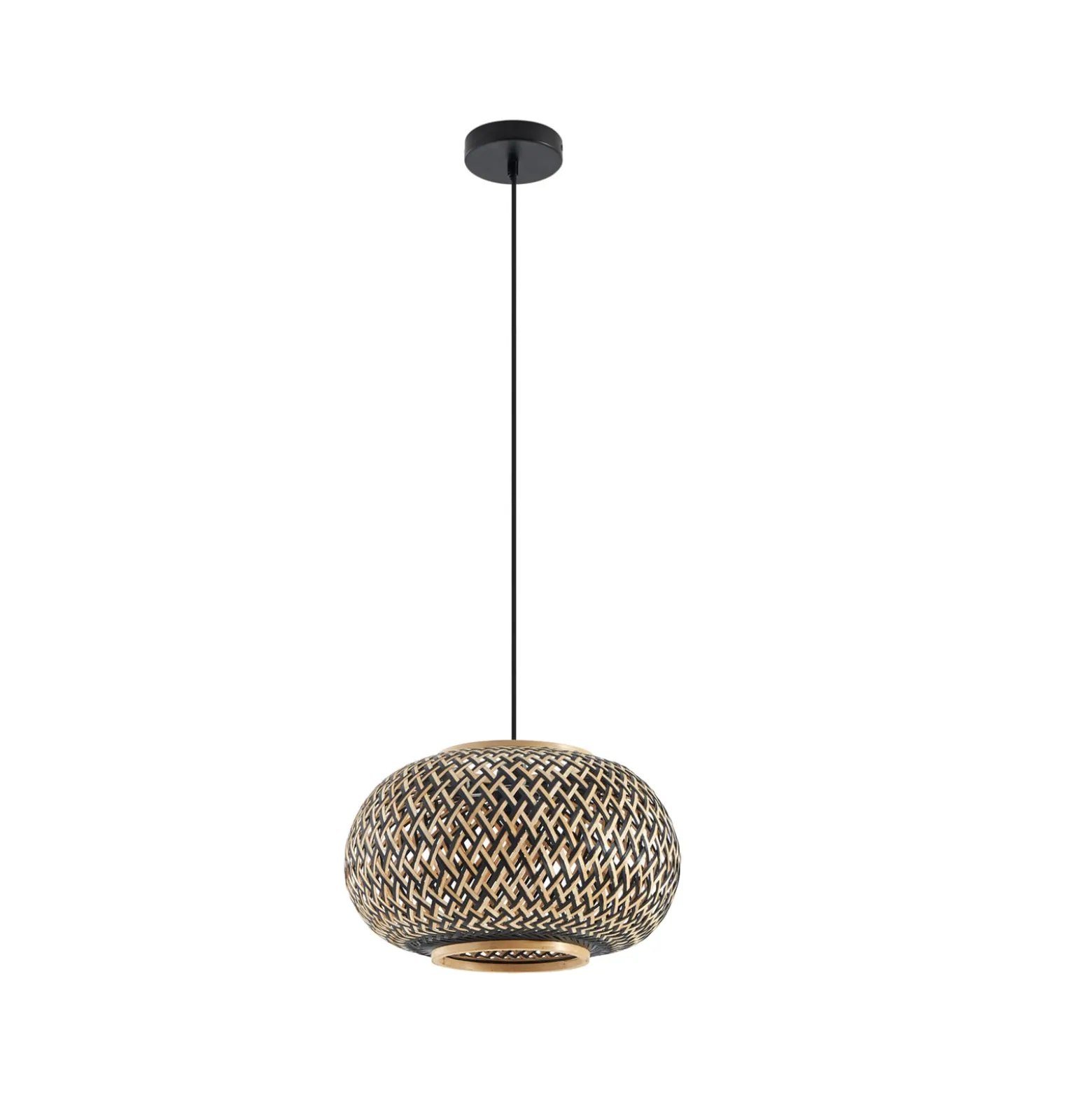 Lindby Riippuvalaisin Nerys, 1-valo, musta, bambu, Ø 38 cm