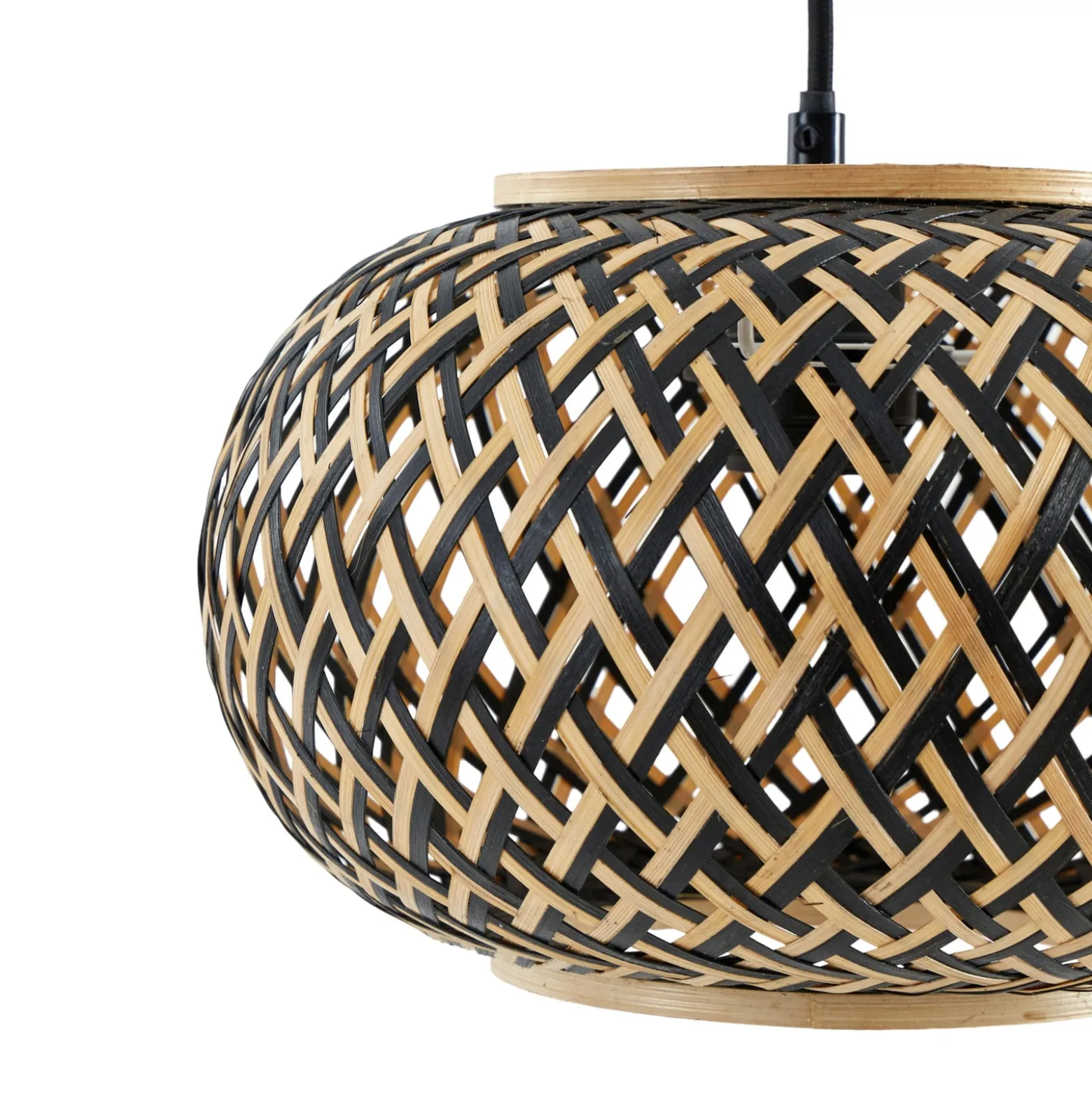 Lindby Riippuvalaisin Nerys, 1-valo, musta, bambu, Ø 38 cm