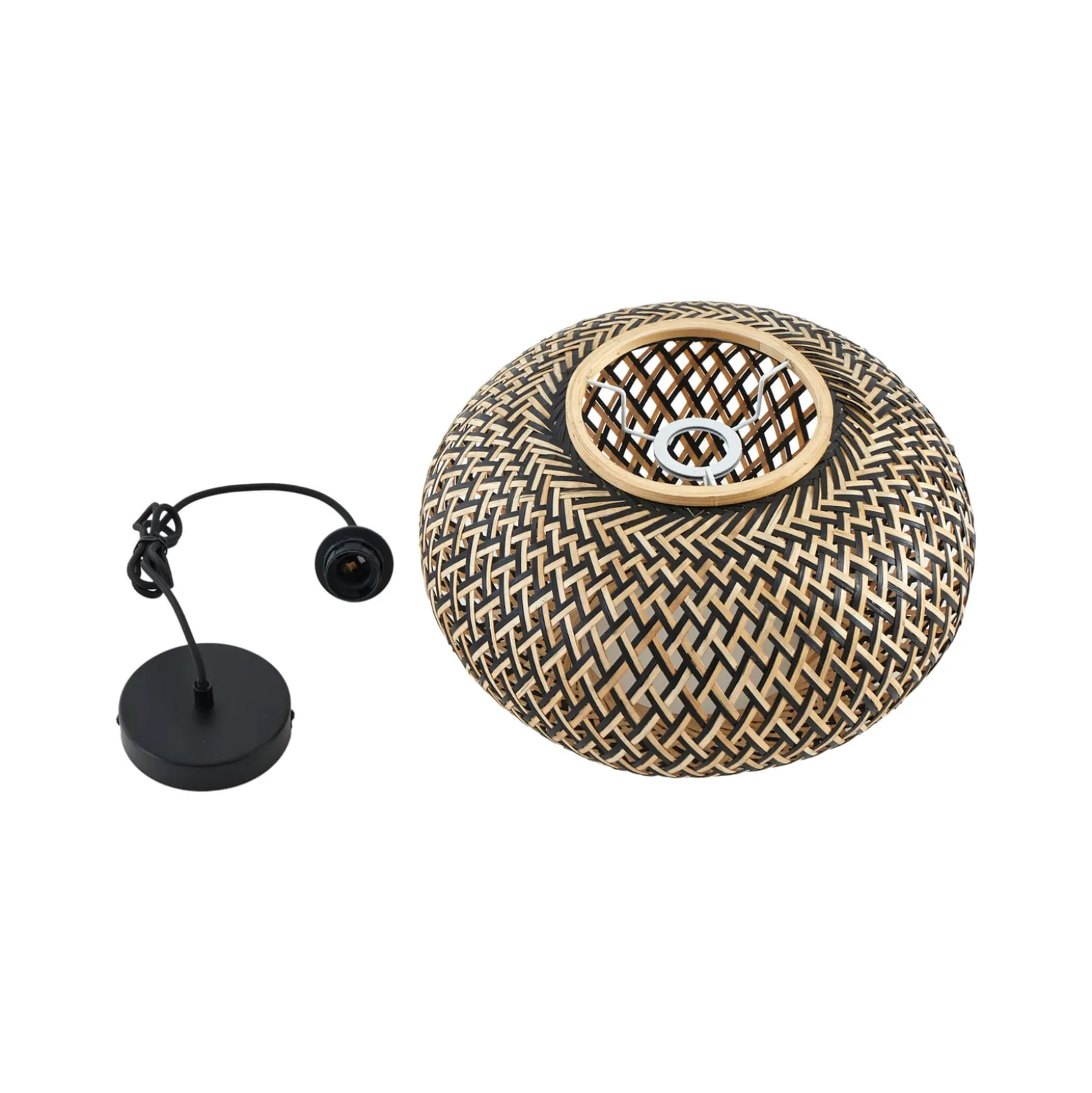 Lindby Riippuvalaisin Nerys, 1-valo, musta, bambu, Ø 38 cm