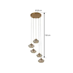 Lindby riippuvalaisin Piatra, Ø45cm, 5-valo, konjakki/messinki, lasi