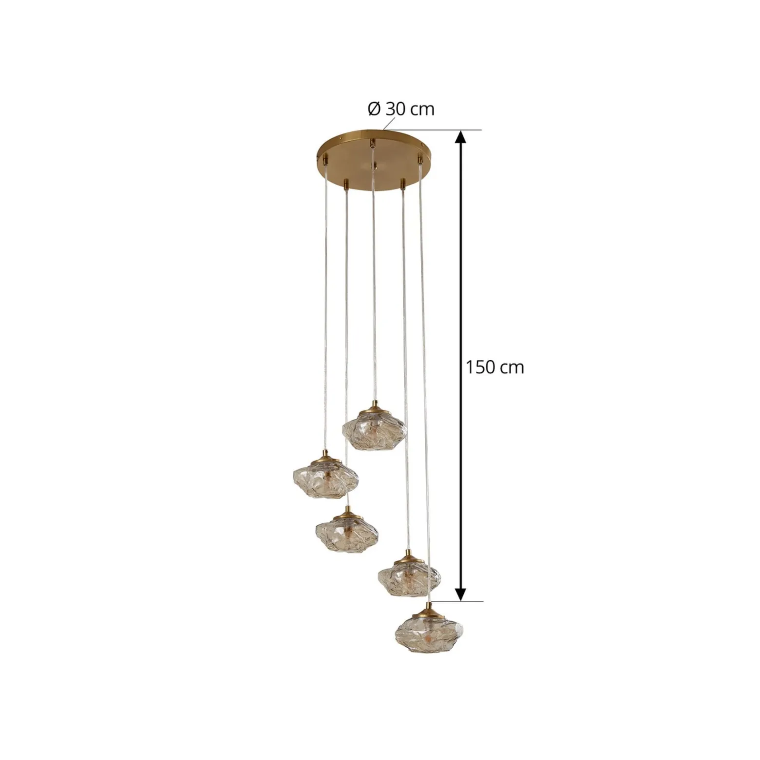 Lindby riippuvalaisin Piatra, Ø45cm, 5-valo, konjakki/messinki, lasi