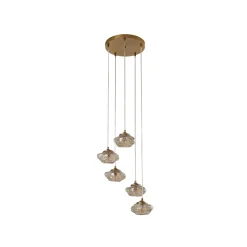 Lindby riippuvalaisin Piatra, Ø45cm, 5-valo, konjakki/messinki, lasi