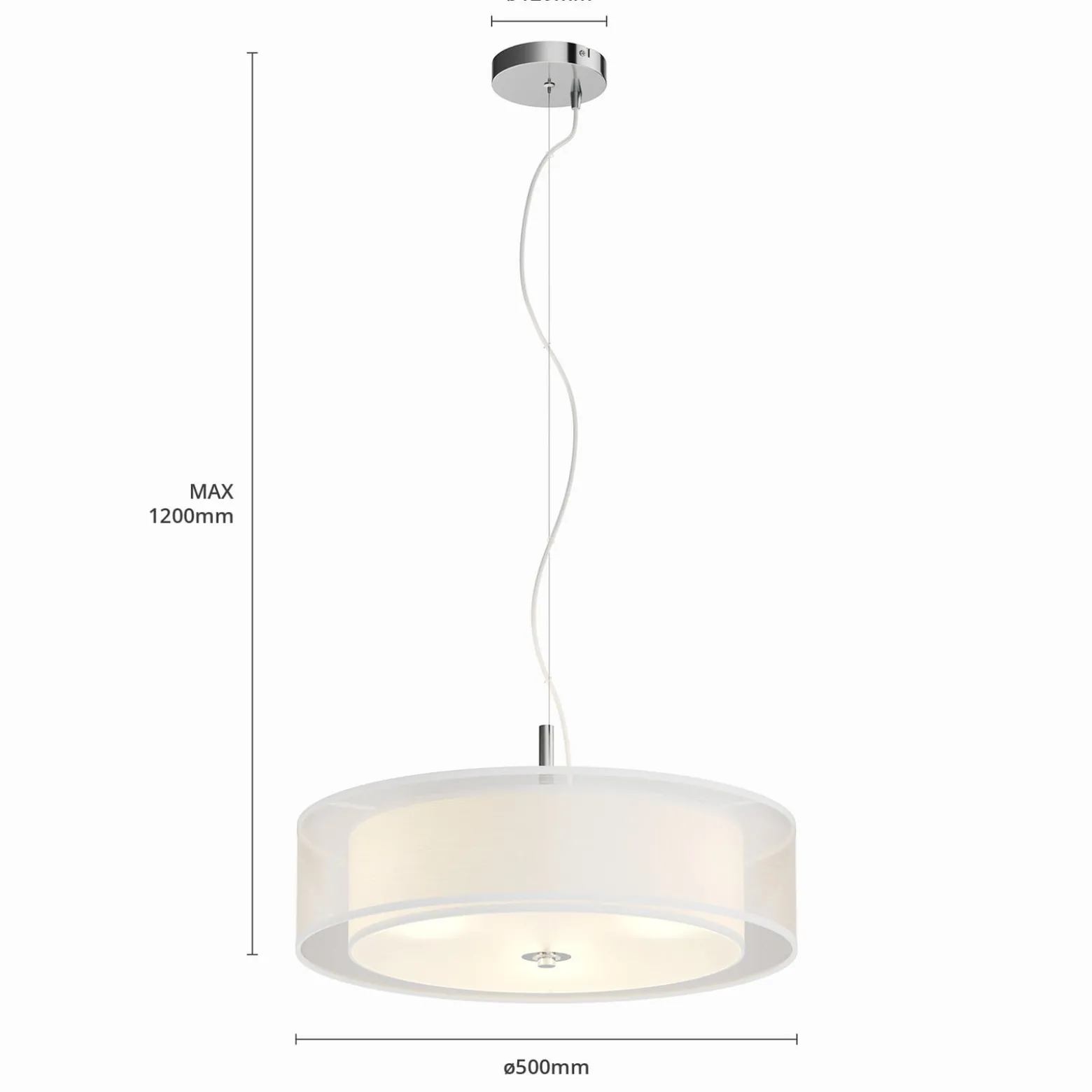 Lindby Riippuvalaisin Pikka, valkoinen, tekstiili, Ø 50 cm, E27
