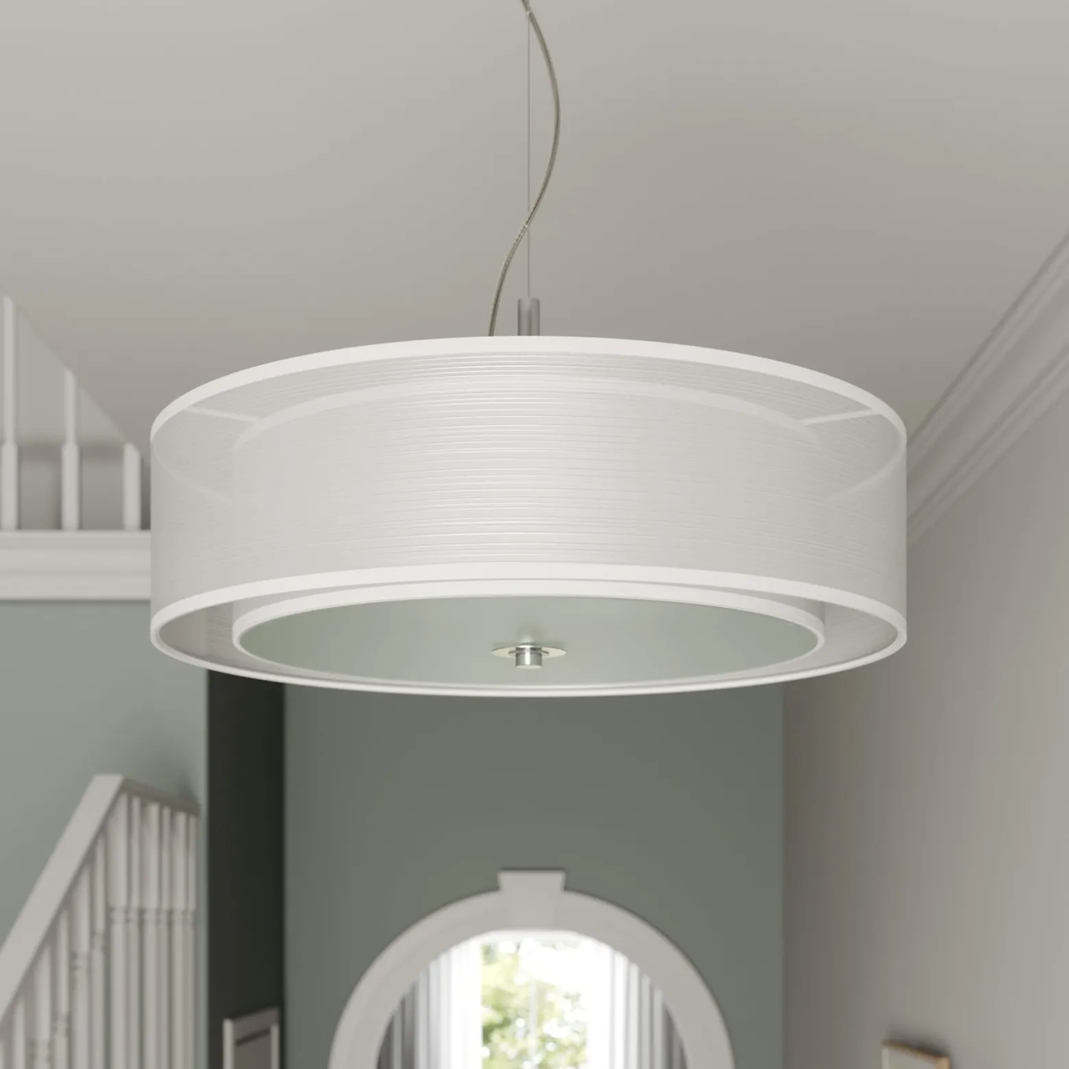 Lindby Riippuvalaisin Pikka, valkoinen, tekstiili, Ø 50 cm, E27