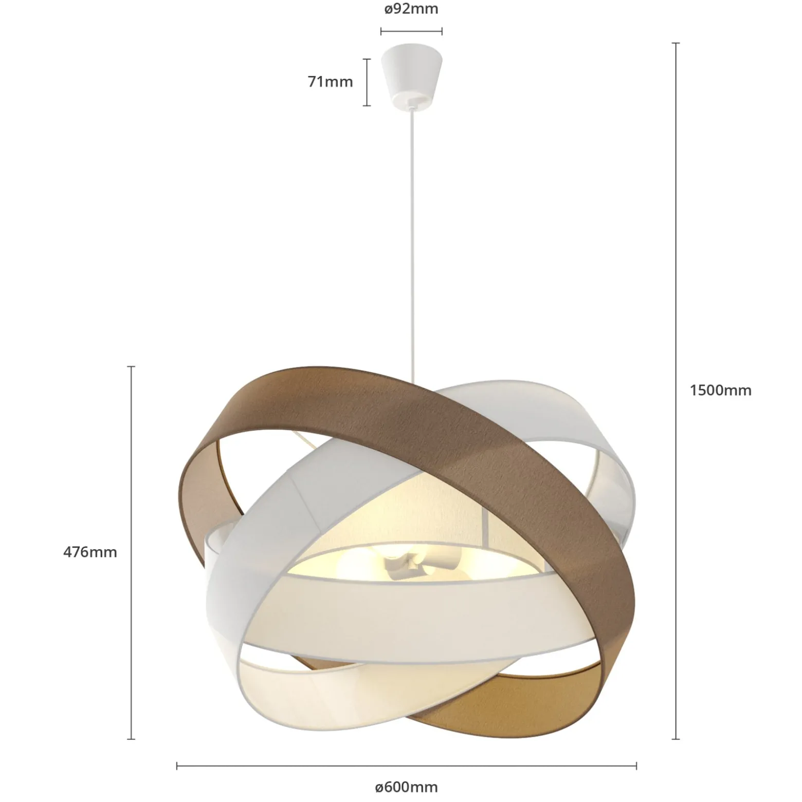 Lindby riippuvalaisin Simaria, ruskea/harmaa/valkoinen, Ø 60 cm, E27