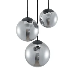 Lindby Riippuvalaisin Teeja, savu, 3-valo, Ø52cm, lasi, E27