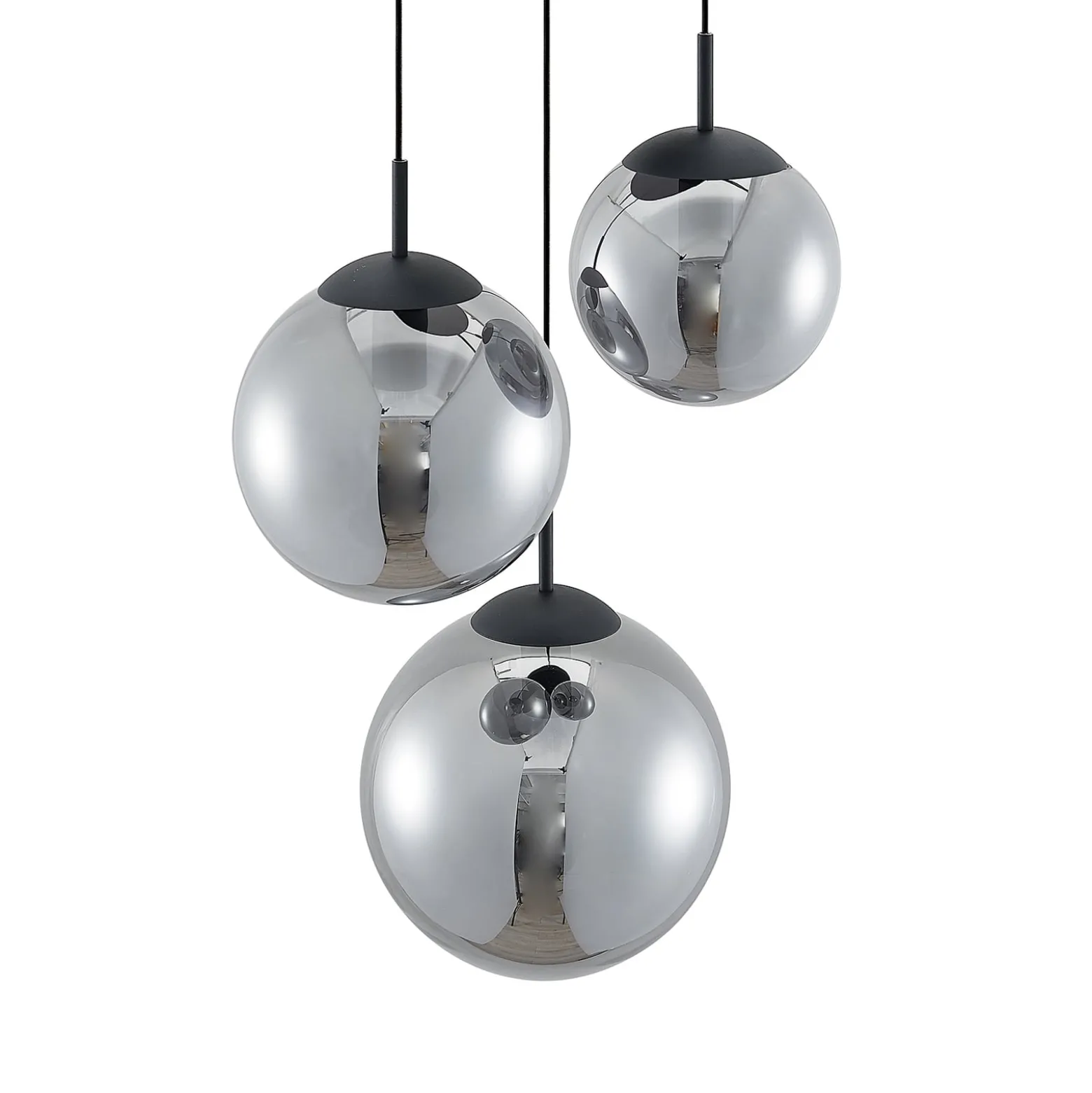 Lindby Riippuvalaisin Teeja, savu, 3-valo, Ø52cm, lasi, E27