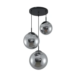 Lindby Riippuvalaisin Teeja, savu, 3-valo, Ø52cm, lasi, E27