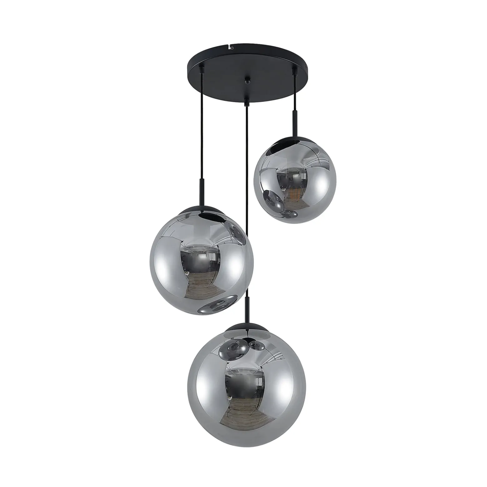 Lindby Riippuvalaisin Teeja, savu, 3-valo, Ø52cm, lasi, E27