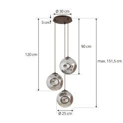 Lindby Riippuvalaisin Valentina, E27, Ø 49 cm, savunharmaa, lasi