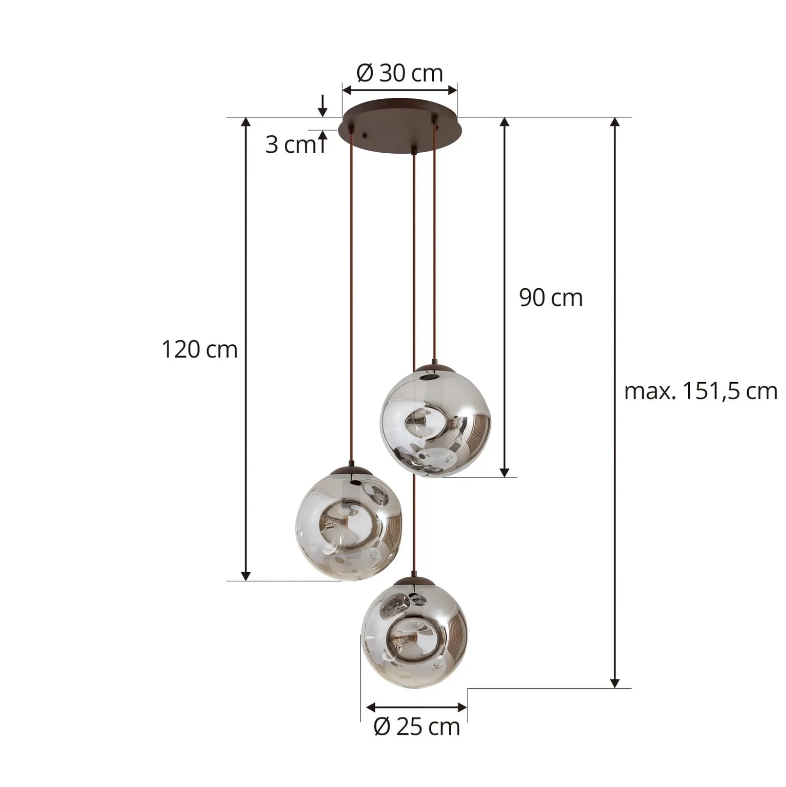 Lindby Riippuvalaisin Valentina, E27, Ø 49 cm, savunharmaa, lasi