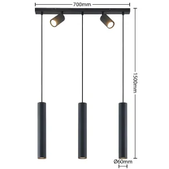 Lindby Sanad riippuvalaisin, 70 cm, 5-lamppuinen, musta, GU10