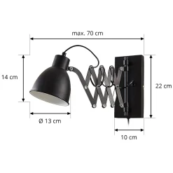 Lindby seinälamppu Merle, musta, 60 cm, lukulamppu, ulosvedettävä