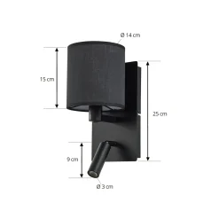 Lindby seinävalaisin Aiden, 30 cm, musta, LED-lukuvalo, E14