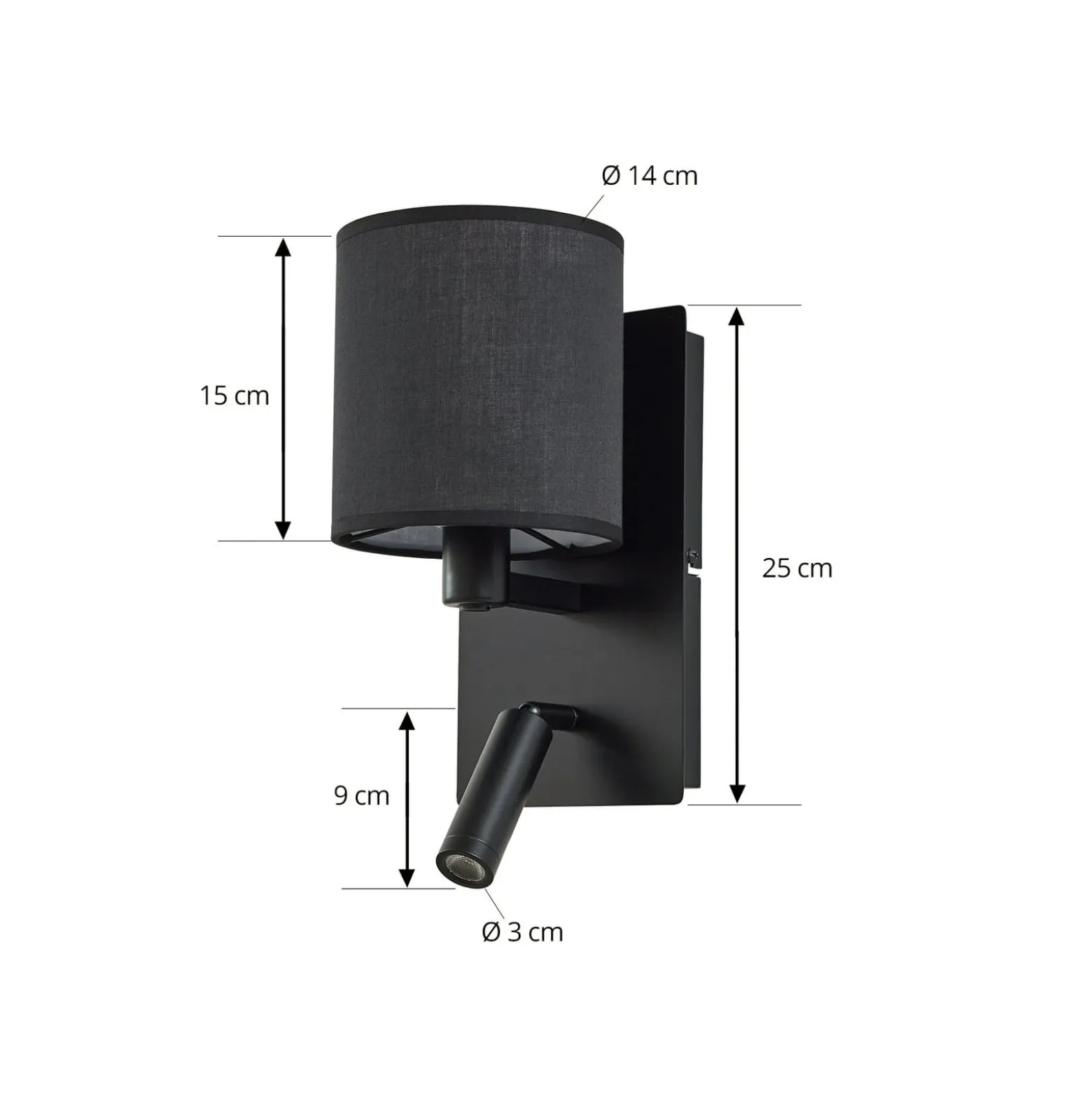 Lindby seinävalaisin Aiden, 30 cm, musta, LED-lukuvalo, E14