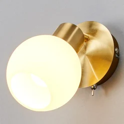Lindby seinävalaisin Elaina, messinginvärinen, lasi, 14 cm korkea, E14