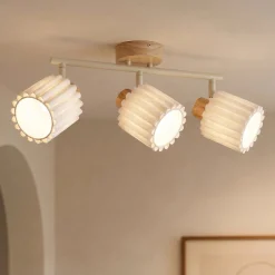 Lindby Shiloh -kattokohdevalo, 3-lamppuinen, luonnonvärinen/beige, puu