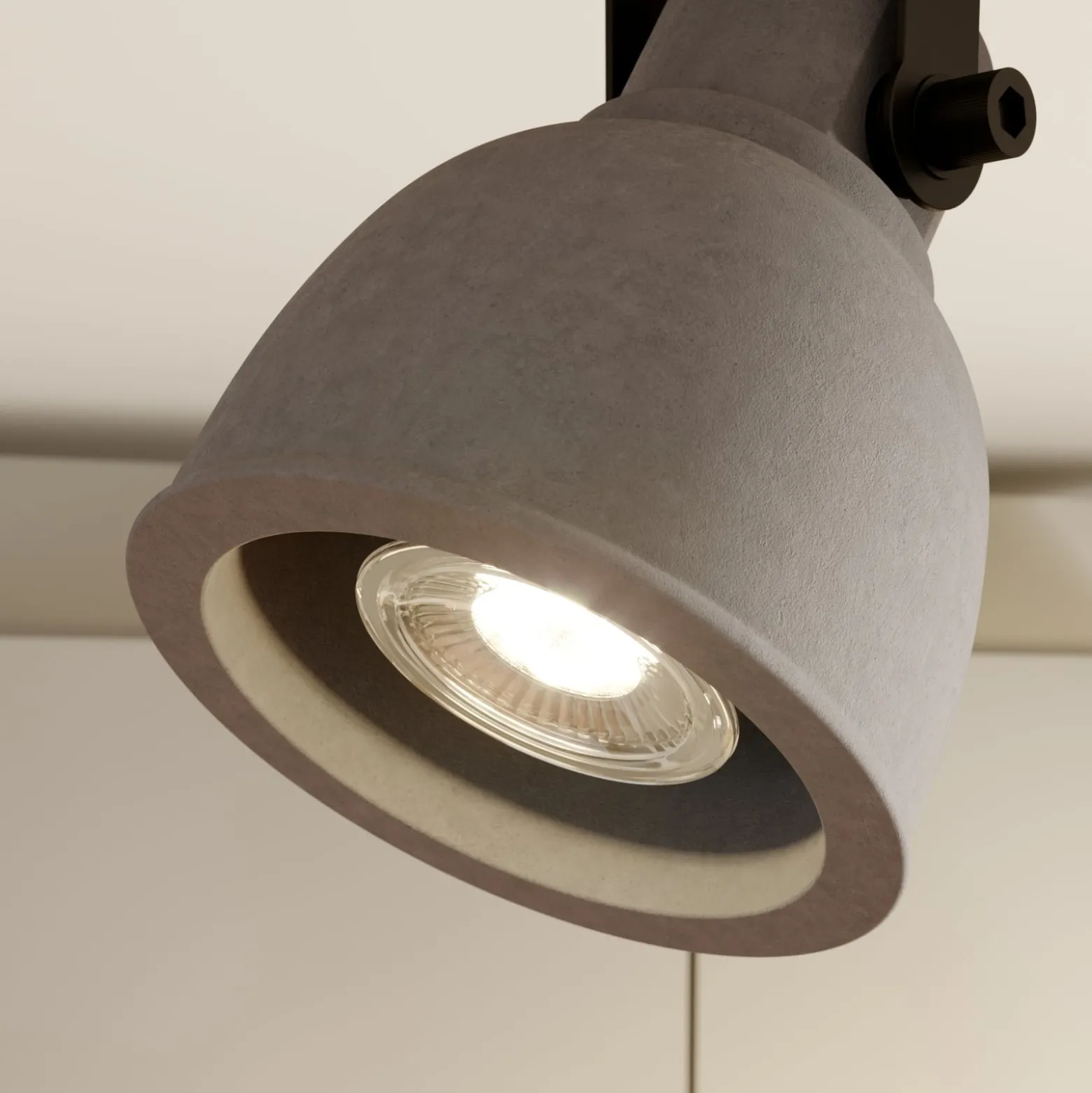 Lindby Spot Mitis, 50 cm, 3-valo, harmaa, puu, betoni, GU10