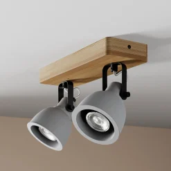 Lindby Spot Mitis, 30 cm, 2-valo, harmaa, puu, betoni, GU10