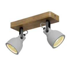 Lindby Spot Mitis, 30 cm, 2-valo, harmaa, puu, betoni, GU10
