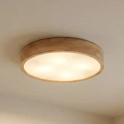 Lindby Tanju -kattovalaisin, halkaisija 60 cm, 5-lamppuinen, kumipuu, E27