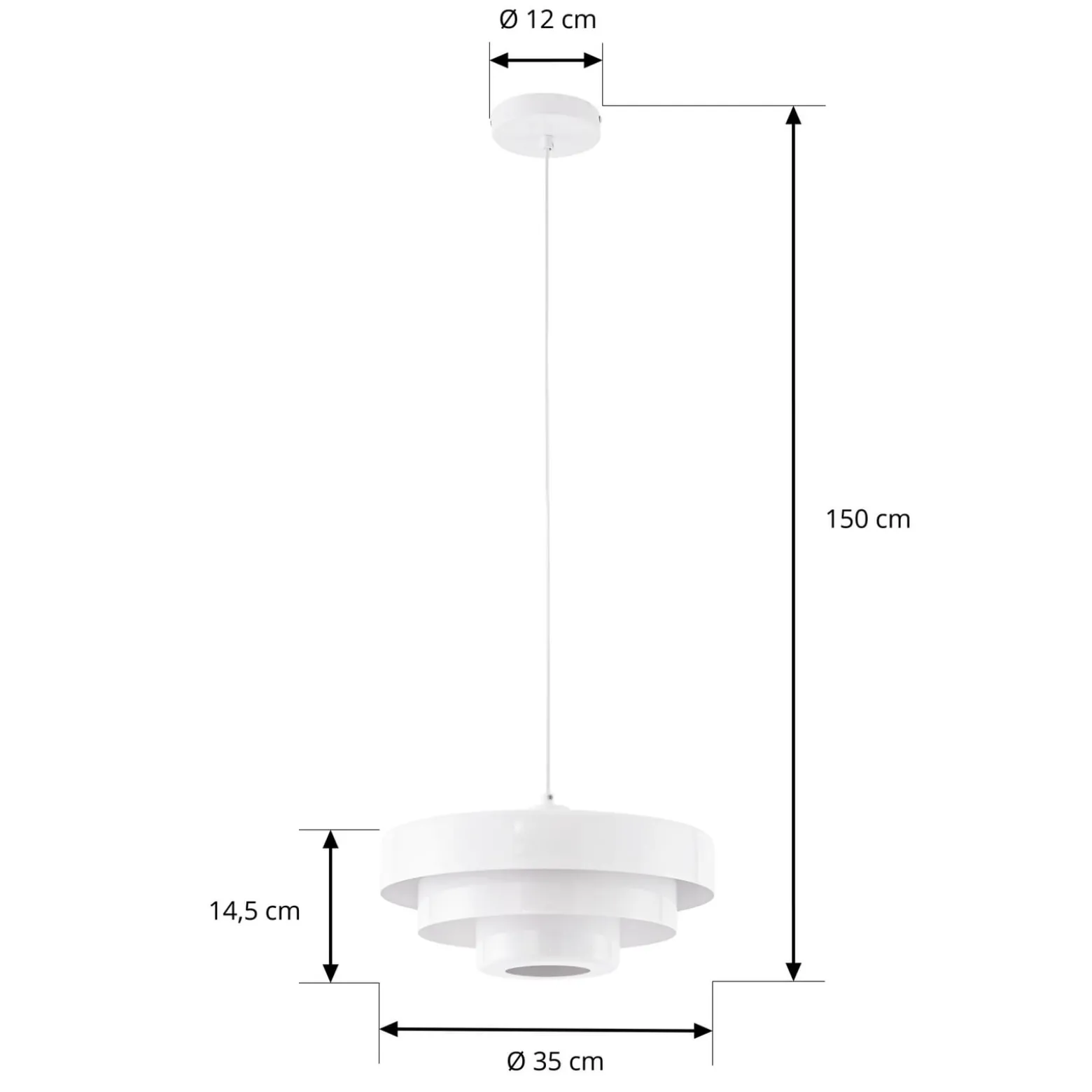 Lindby Tivra -riippuvalaisin, kiiltävä valkoinen, Ø 35 cm, metalli