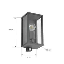 Lindby ulkoseinälamppu Peldar, antrasiitti/kirkas, 26 cm, anturi