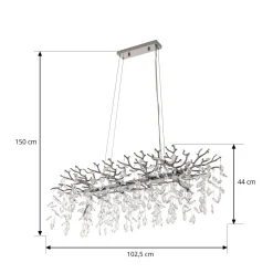 Lucande Bellora-riippuvalaisin, 101 cm, ruostumaton teräs, kristalli